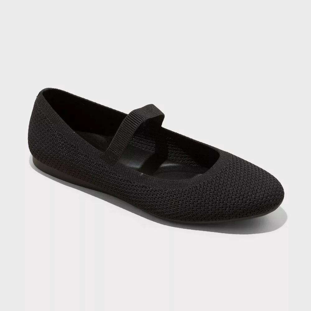 Women's Shiloh Knit Mary Jane Flats - A New Day - Black